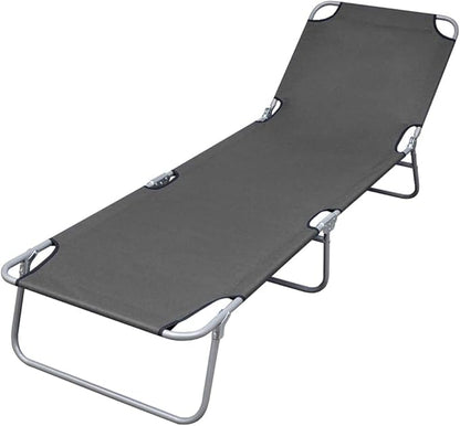 Folding Sunlounger Grey 74.4"x22.8" Powder-Coated Steel Frame Portable Outdoor Chaise Lounge with Adjustable Backrest for Garden Patio Poolside Beach