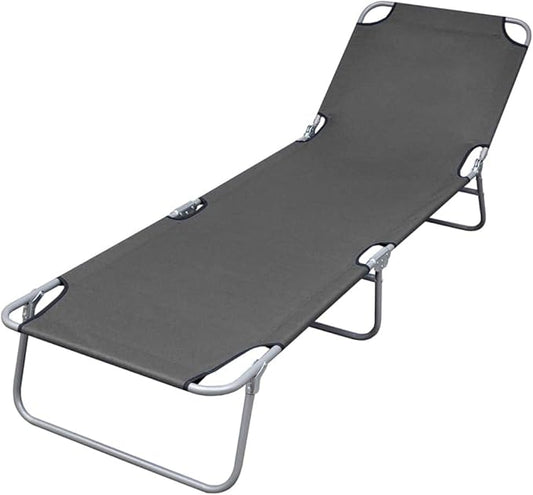 Folding Sunlounger Grey 74.4"x22.8" Powder-Coated Steel Frame Portable Outdoor Chaise Lounge with Adjustable Backrest for Garden Patio Poolside Beach