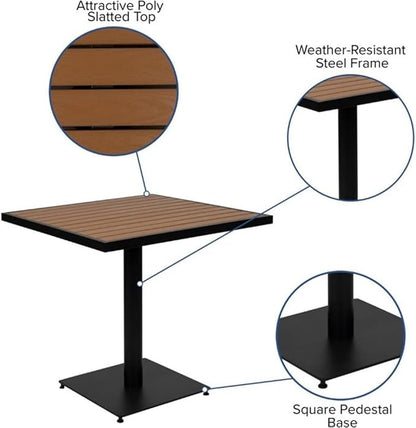 BOWERY HILL 30" Square Patio Dining Table, Faux Teak Poly Slats, Black Powder Coated Steel Frame, Weather and Rust Resistant, Modern Outdoor Table for Yard, Patio, Deck or Poolside Use