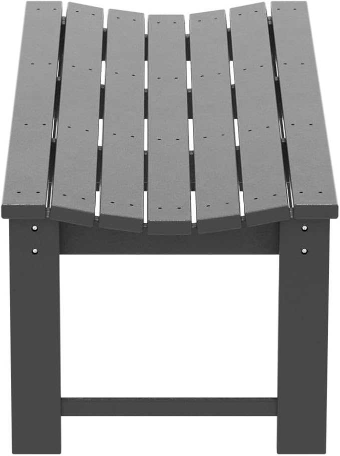 WO Home Furniture Outdoor 46" Backless HDPE Adirondack Bench, Poly Lumber Seat for Patio, Backyard, Balcony, All Weather Resistant with UV Protection, Gray