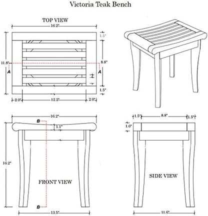 Victoria Teak Shower Bench | Heavy Sturdy Built Stool for Coffee Accent Table, Wood End Tables for Garden, Backyard, Bed, Living Room, Couch | Perfect for Indoor and Outdoor Use