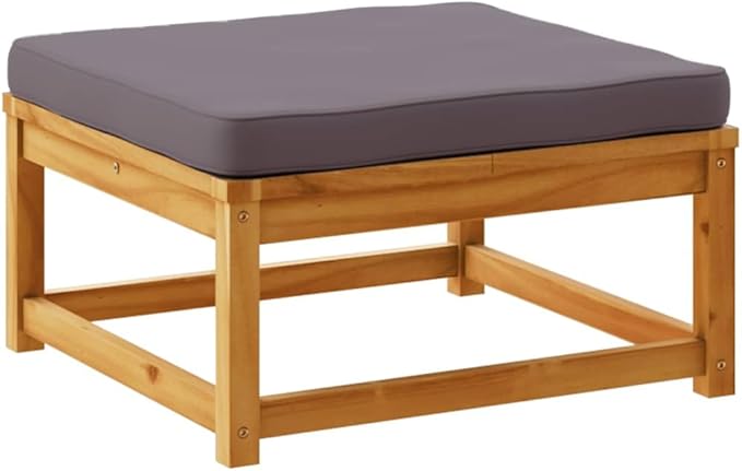 Outdoor Ottoman Dark Grey 24.8"x24.8"x11.8" Acacia Wood Patio Sectional Footstool with UV Resilient Cushion Modern - Photo 2