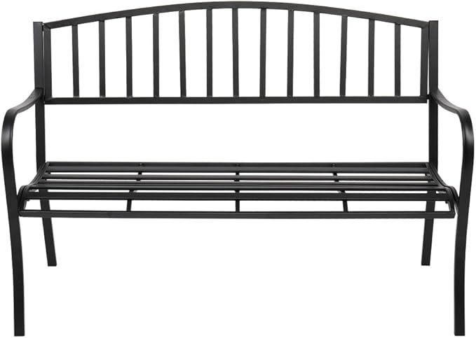 49-Inch Outdoor Garden Bench Natural Hardwood Patio Park Bench Rustic Elegant Porch Deck Loveseat with Bronze Cast Iron Frame and Rose Pattern (B-Type)