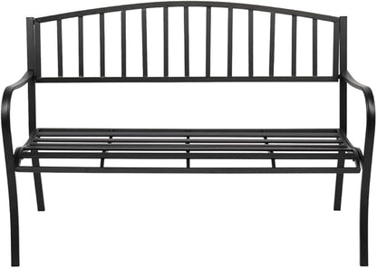 49-Inch Outdoor Garden Bench Natural Hardwood Patio Park Bench Rustic Elegant Porch Deck Loveseat with Bronze Cast Iron Frame and Rose Pattern (B-Type)