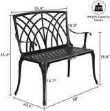 Patio Outdoor Park Loveseat Bench for Garden Porch Deck Made Cast Iron Anti-Rust Aluminum Metal - Photo 3