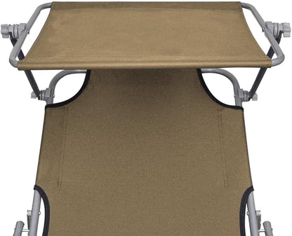 Folding Sun Lounger,Patio Chaise Lounge Chair,Outdoor Recliner Lounge Chair Sun Loungers, All Weather Chaise for Garden, Balcony, Pool with Canopy Taupe Aluminum