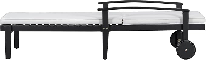 Christopher Knight Home Outdoor Chaise Lounge, Acacia Wood Adjustable Chaise Lounge, 5-Position Backrest Recliner, Soft Cushion Lounge, Flat Tanning Chair with wheel for Backyard, Balcony, Black White
