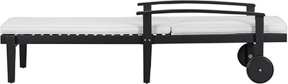 Christopher Knight Home Outdoor Chaise Lounge, Acacia Wood Adjustable Chaise Lounge, 5-Position Backrest Recliner, Soft Cushion Lounge, Flat Tanning Chair with wheel for Backyard, Balcony, Black White