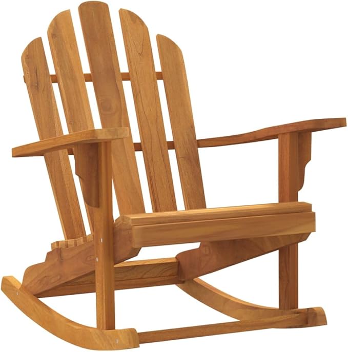 Garden Adirondack Rocking Chair Solid Teak Wood Outdoor Patio Furniture for Balcony with Wide Armrests Natural Brown - Photo 3