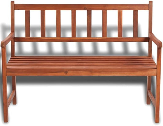Garden Bench 47"x19" Solid Acacia Wood Rustic Outdoor Seating for Two, Oil-Finished Patio Park or Front Porch, Easy Assembly, Light Brown for Garden, Terrace and Deck