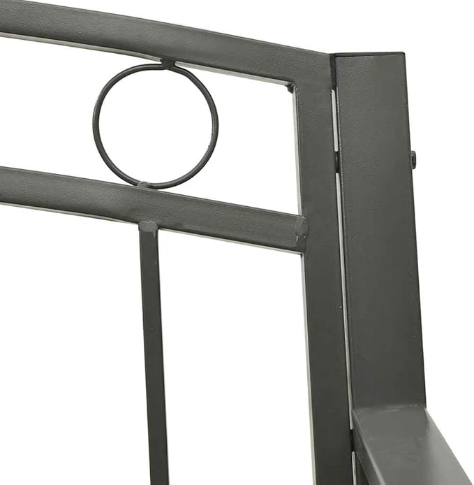 Grey Powder-Coated Steel Garden Bench with Table Durable Outdoor Seating for Two Comfortable Patio Furniture