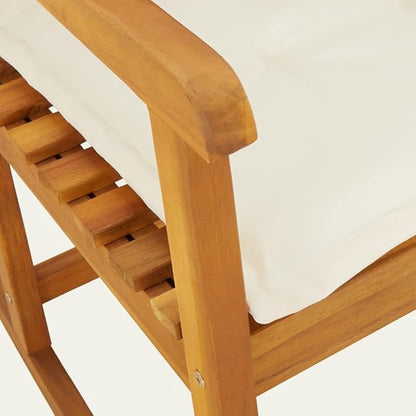 Solid Acacia Wood Rocking Chair with Soft Cushions, Indoor Outdoor Patio Rocker for Living Room, Garden, Porch, Ergonomic Comfort Cream White