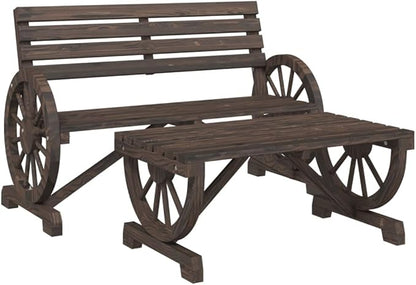Burnt Wood Solid Fir Wood Two-Piece Garden Lounge Set with Ergonomic Seating and Rustic Design for Outdoor Patio Balcony Relaxation