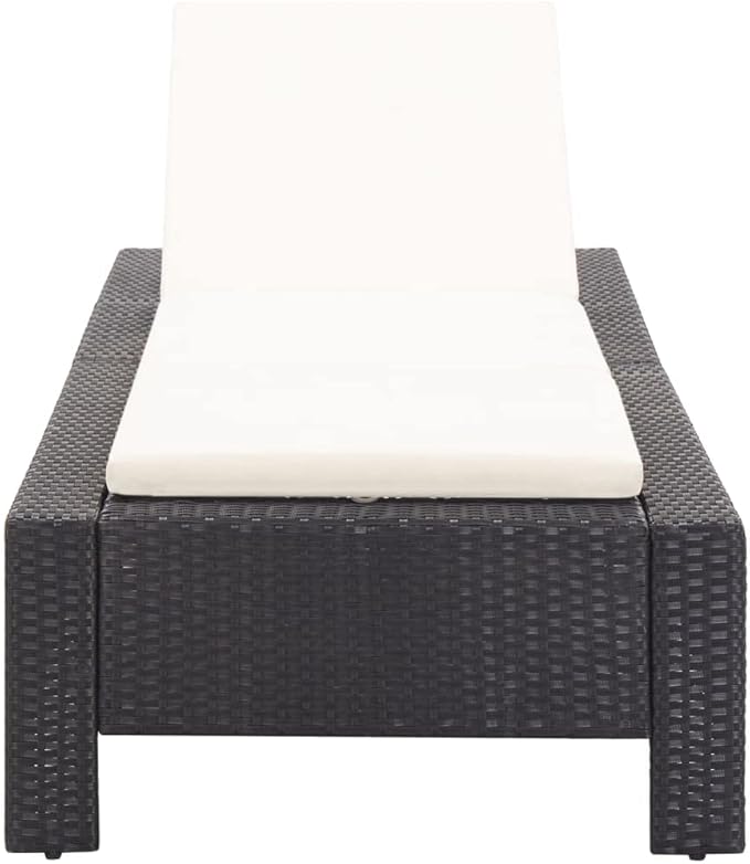 Outdoor Sunbed with Adjustable Backrest, Black PE Rattan Sun Lounger and Cream White Cushion for Patio, Poolside, Garden, Durable Weather-Resistant Chaise Lounge for Relaxing