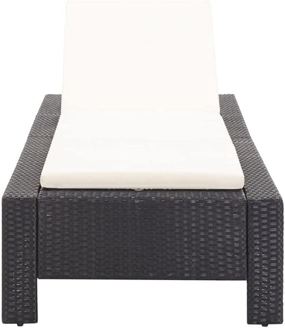 Outdoor Sunbed with Adjustable Backrest, Black PE Rattan Sun Lounger and Cream White Cushion for Patio, Poolside, Garden, Durable Weather-Resistant Chaise Lounge for Relaxing