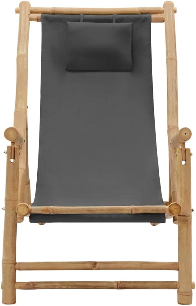 Deck Chair Bamboo and Canvas, Outdoor Patio Furniture, Balcony Chairs, Lounge Chairs, Beach Lounge Chair Outdoor - Photo 3