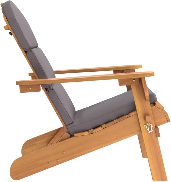 Adirondack Patio Chair with Cushions Solid Acacia Wood Outdoor Lounge Chair Foldable Design Dark Gray Cushions for - Photo 5
