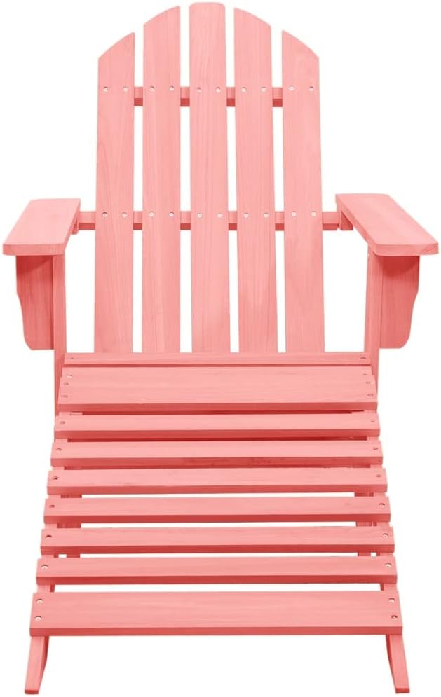 Adirondack Chair with Ottoman Solid Fir Wood Pink Patio Lounge Chair Outdoor Furniture for Garden, Poolside, Backyard Relaxation (Assembly Required)