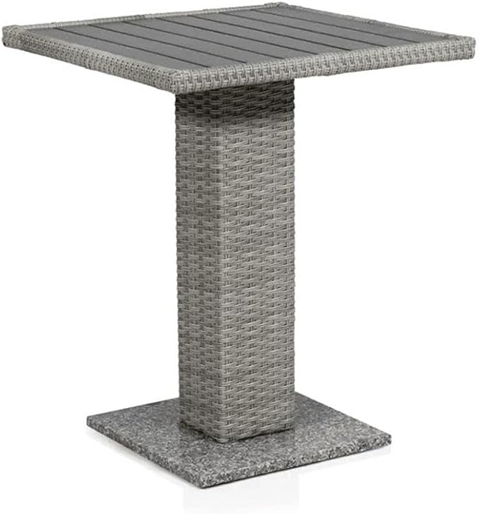 Pemberly Row Outdoor Patio Table, Gray PE Wicker and Granite Base, Weather Resistant, Square 23.62 x 23.62 x 29.13 in Bistro Table for Balcony, Deck, or Small Patio Dining Use