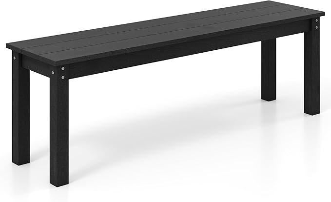 Tangkula HDPE Outdoor Bench, 2-3 Person Patio Bench, 55" Backless Garden Dining Bench with Slatted Seat, Weatherproof Park Bench for Entryway, Porch, Lawn & Backyard (Black,1)