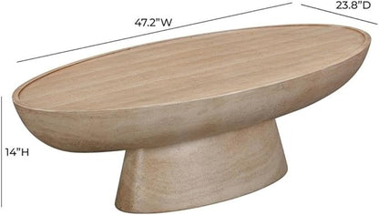 Pemberly Row Eclipse Stone Coffee Table, 47.2" W x 23.8" D x 14" H, Faux Travertine Beige Finish, Handmade Indoor/Outdoor Use, Durable Concrete Base, Textured Design for Living Space or Patio Decor