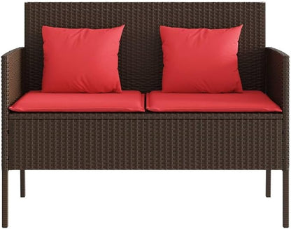 Garden Bench Brown PE Rattan, Powder-Coated Steel Compact Patio Bench Outdoor Benches for Balcony Garden