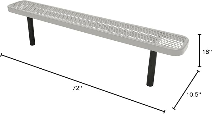COATEDOUTDOORFURNITURE Heavy-Duty Outdoor Bench Thermoplastic Coated, Expanded Metal, Commercial-Grade Seating, Made in America (Inground Without Back, 6 Ft, Textured Grey)
