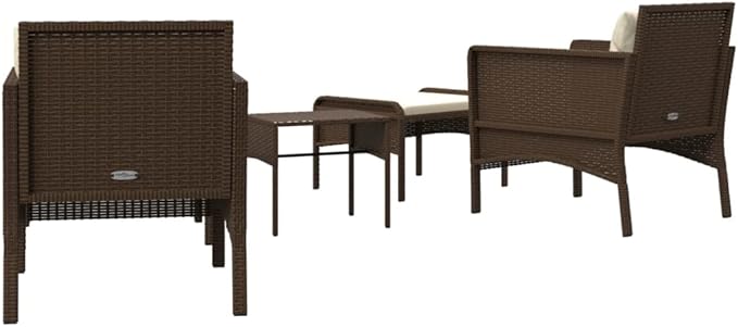 vidaXL Patio Lounge Set with Cushions - Brown Poly Rattan Garden Furniture, Metal Frame, White Cushion - Photo 8