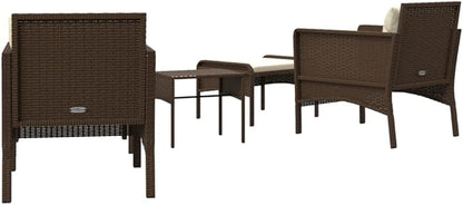 vidaXL Patio Lounge Set with Cushions - Brown Poly Rattan Garden Furniture, Metal Frame, White Cushion, Includes Stool and Coffee Table, for Gardens and Terraces