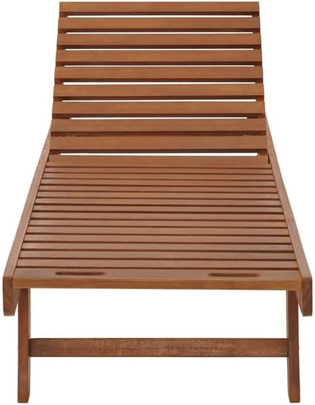 Eucalyptus Wood Outdoor Reclining Lounge Chair with Wheels 5 Position Adjustable Back 73 in. x 24 in. Weather-Resistant and Durable for Patio & Backyard Outdoor Furniture
