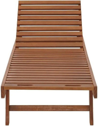 Eucalyptus Wood Outdoor Reclining Lounge Chair with Wheels 5 Position Adjustable Back 73 in. x 24 in. Weather-Resistant and Durable for Patio & Backyard Outdoor Furniture