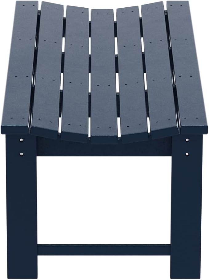 Costaelm Outdoor Benches Weatherproof, All Weather Resistant Park Bench Poly Lumber Backless Garden Bench Seat for Entryway Front Porch, Navy Blue