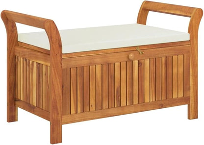 Garden Benches,Ergonomically Designed Outdoor Benches,All Weather Patio Chair,for Porch Lawn Backyard Park,Patio Storage Bench with Cushion 35.8" Solid Wood Acacia