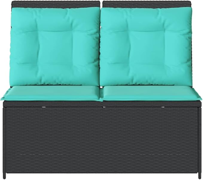 2-Person Reclining Patio Bench with Turquoise Cushions, Adjustable Backrest Outdoor Garden Sofa - Photo 5