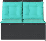 2-Person Reclining Patio Bench with Turquoise Cushions, Adjustable Backrest Outdoor Garden Sofa - Photo 5