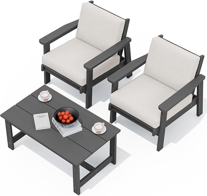 SERWALL HDPE Outdoor Couch, Grey Frame and Khaki Cushion - Photo 1