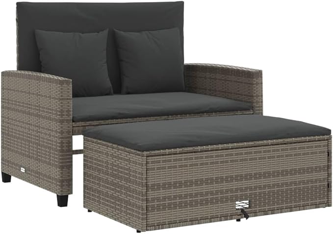 vidaXL Garden Sofa Grey PE Rattan Medium