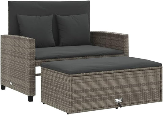 vidaXL Garden Sofa Grey PE Rattan Medium