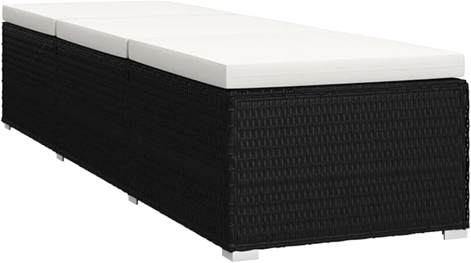 Sun Lounger Black Rattan and Cream White Cushion Outdoor Recliner Reclining Chair for Poolside Pool - Photo 5