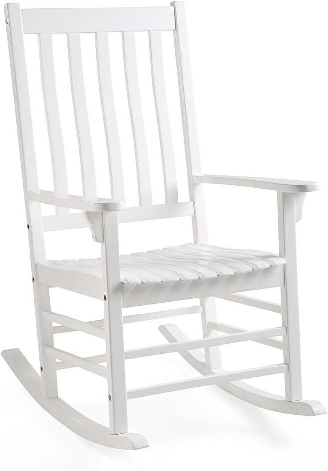 Plow & Hearth Outdoor Classic Slatted Eucalyptus Wood Porch Rocking Chair 33 W x 27 D x 47.25 H White Paint