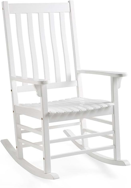 Plow & Hearth Outdoor Classic Slatted Eucalyptus Wood Porch Rocking Chair 33 W x 27 D x 47.25 H White Paint