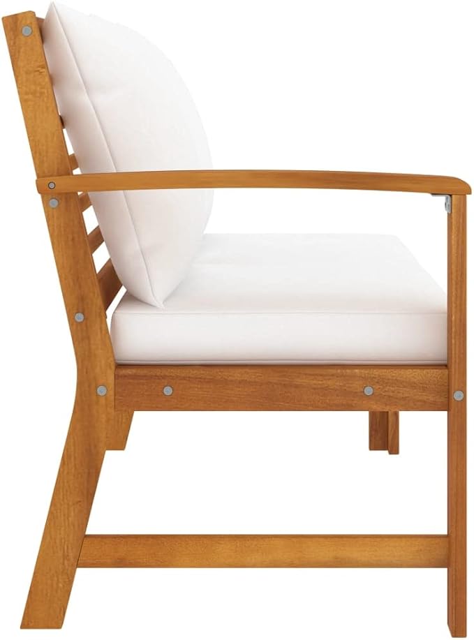 Patio Bench,Outdoor Furniture,Garden Bench,Weather Resistant,with Cream Cushion,Perfect for The Front Porch, Backyard, Patio or Balcony,45.1", Solid Acacia Wood