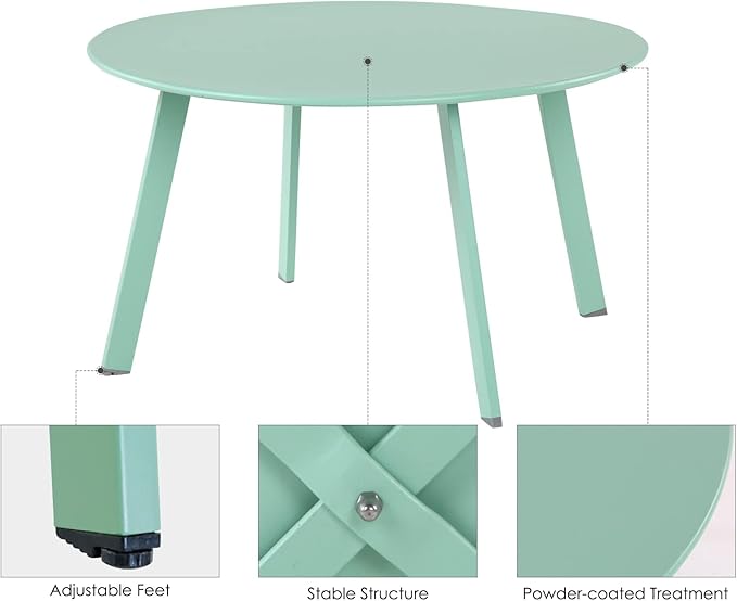 Grand patio Outdoor Side Table, 28-inch Powder Coated Steel Round Coffee Table for Porch, Deck, Balcony, Poolside, Mint Green