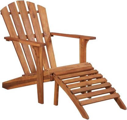 Brown Solid Acacia Wood Foldable Adirondack Chair for Outdoor Garden and Poolside Relaxation with Ergonomic Design and Durable Construction