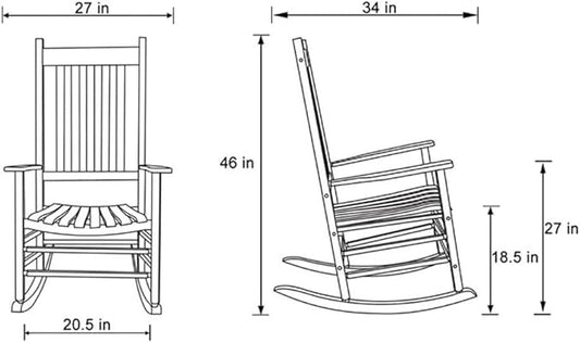 Pemberly Row Traditional Hardwood Indoor/Outdoor Rocking Chair, Brown Finish, 45.25" H x 27" W x 34" D, Comfortable High Back, Durable Kiln-Dried Wood, Porch Patio Deck Garden Accent Seating