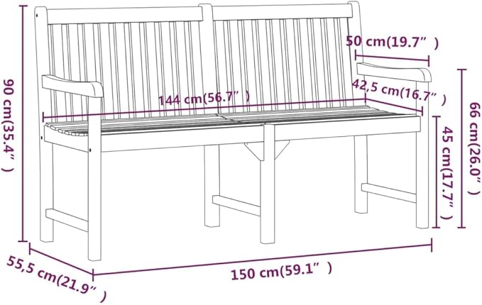 Garden Bench Natural Brown Solid Acacia Wood Large Durable Patio Bench Outdoor Seating Backyard Bench Porch Bench for Deck Outdoor Courtyard Yard
