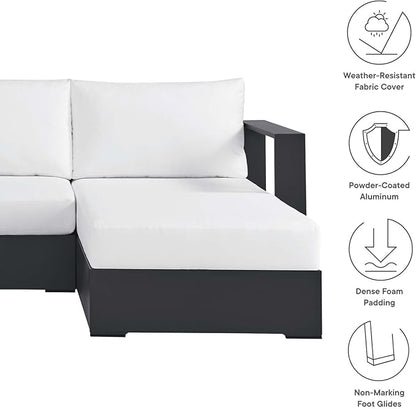 Modway Tahoe Modular Aluminum 3-Piece Outdoor Patio Furniture Gray White, Right-Facing Sectional Sofa Set with Weather-Resistant Cushions, Ideal for Deck, Backyard, Poolside