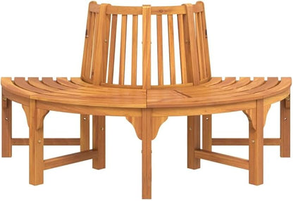 BOWERY HILL Half Round Solid Eucalyptus Wood Tree Bench, Reddish Brown Oil Finish, Circular Outdoor Garden Bench for 3 People, Weather Resistant Patio Seating with Rustic Design, 63 x 31.5 x 36.2 in
