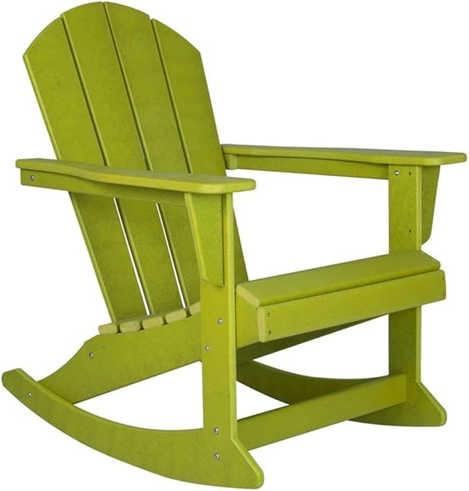 Costaelm Outdoor Adirondack Chair, All Weather Resistant Classic Balcony Chair and Fire Pit Chairs, Adirondack Plastic Outdoor Porch Furniture Rocking Chair High Back HDPE Poly Lumber, Lime