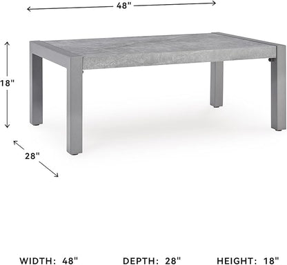 Signature Design by Ashley Moonlight View Contemporary Outdoor Fade and Rust Resistant Coffee Table with Stone Tabletop, Light Gray